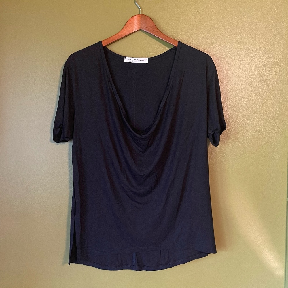 Free People We The Free Black Loose Drape Neck T-Shirt